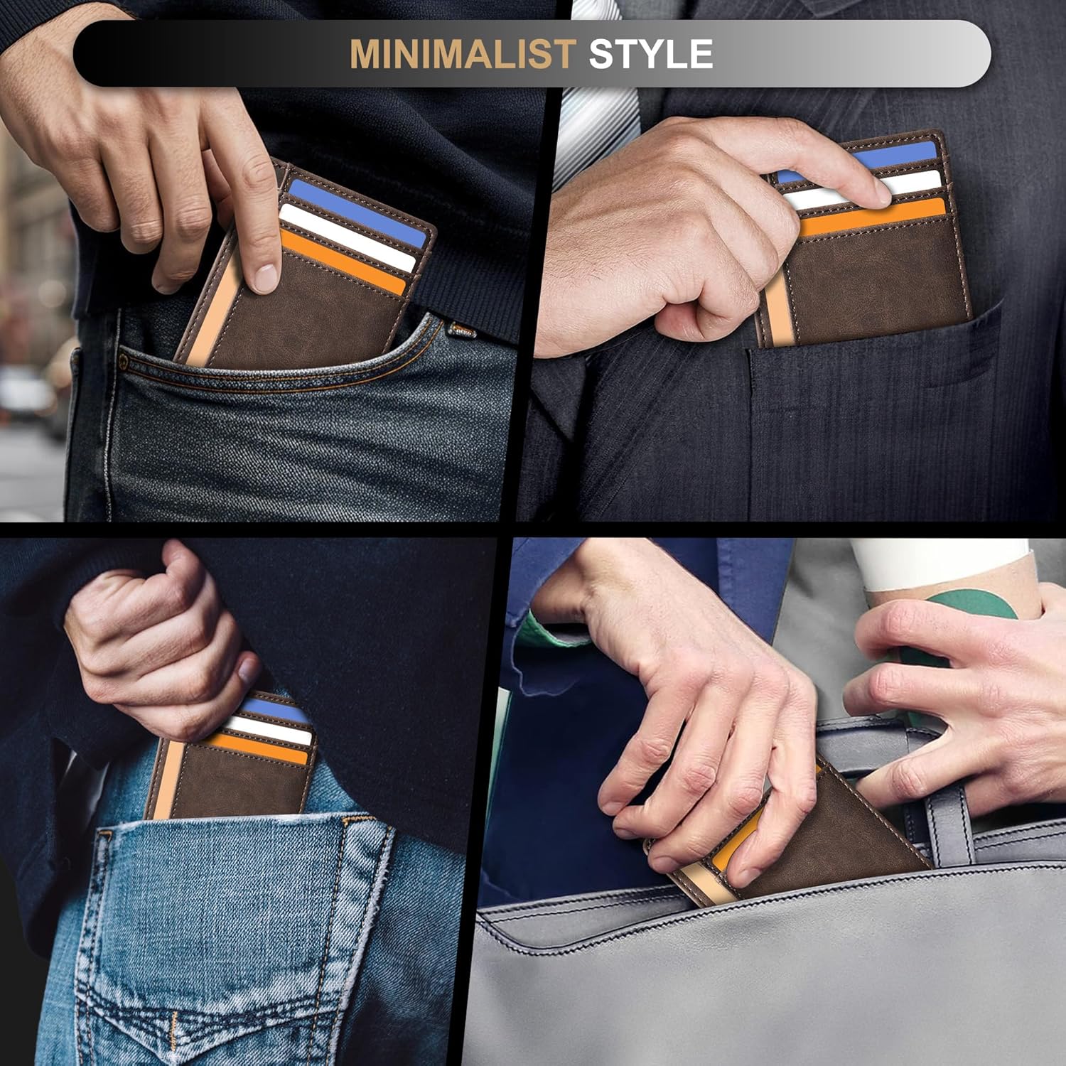 Travelambo Slim Wallet Front Pocket Minimalist Leather RFID Blocking Medium Size - Image 7