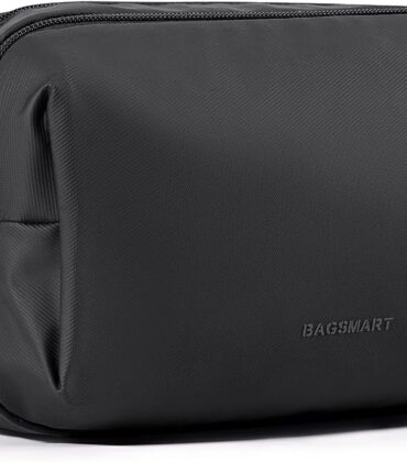 BAGSMART Toiletry Bag for Men, Travel Toiletry Organizer Dopp Kit Water-resistant Shaving Bag for Toiletries Accessories, Door Room Essentials,Black-basic