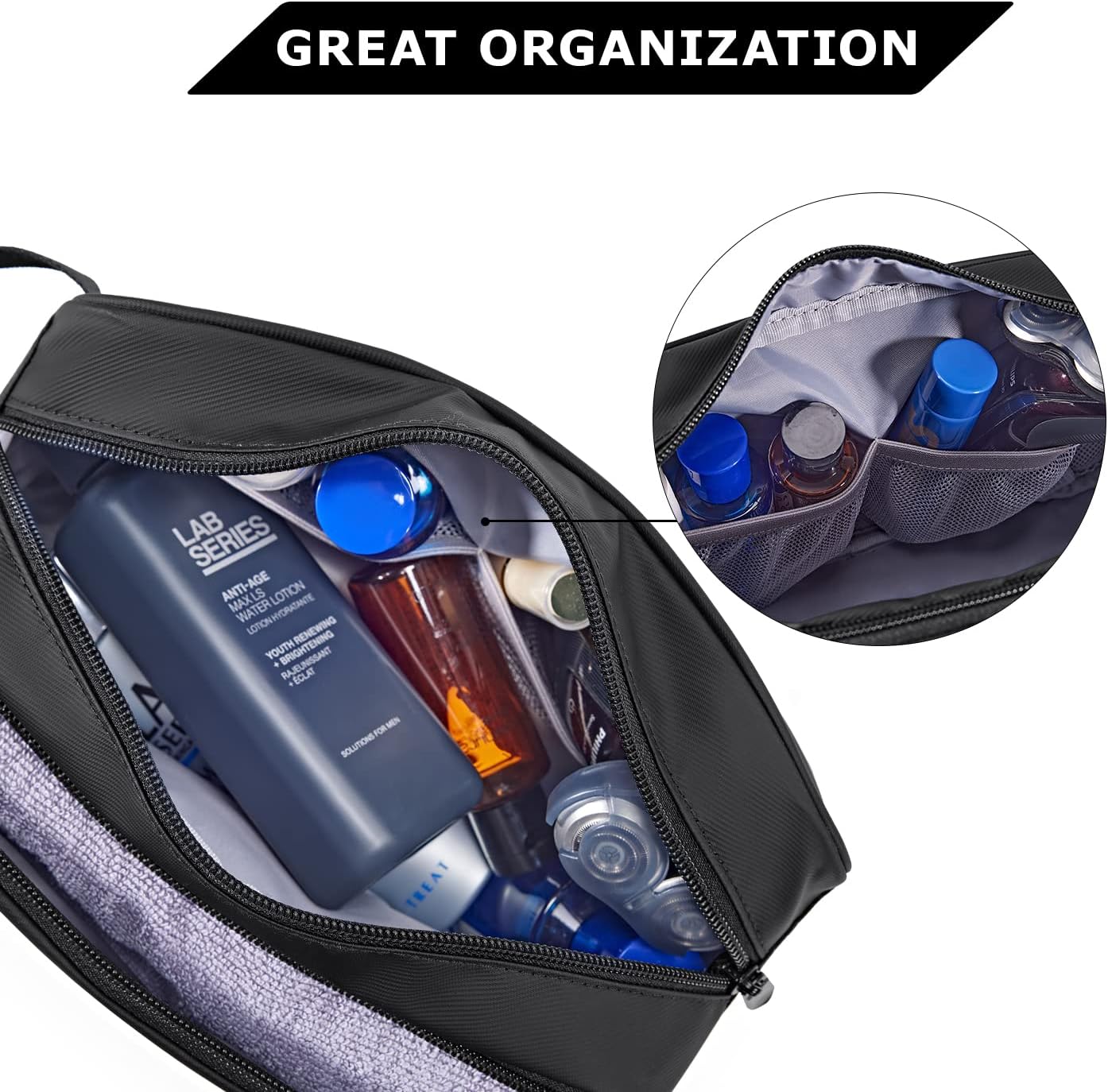 BAGSMART Toiletry Bag for Men, Travel Toiletry Organizer Dopp Kit Water-resistant Shaving Bag for Toiletries Accessories, Door Room Essentials,Black-basic - Image 2