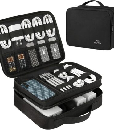 MATEIN Electronics Organizer Travel Case, Water Resistant Cable Organizer Bag for Travel Essentials, Gifts for Men, Storage Bag for Camera Accessories, Phone, Cord & Tablet, Black